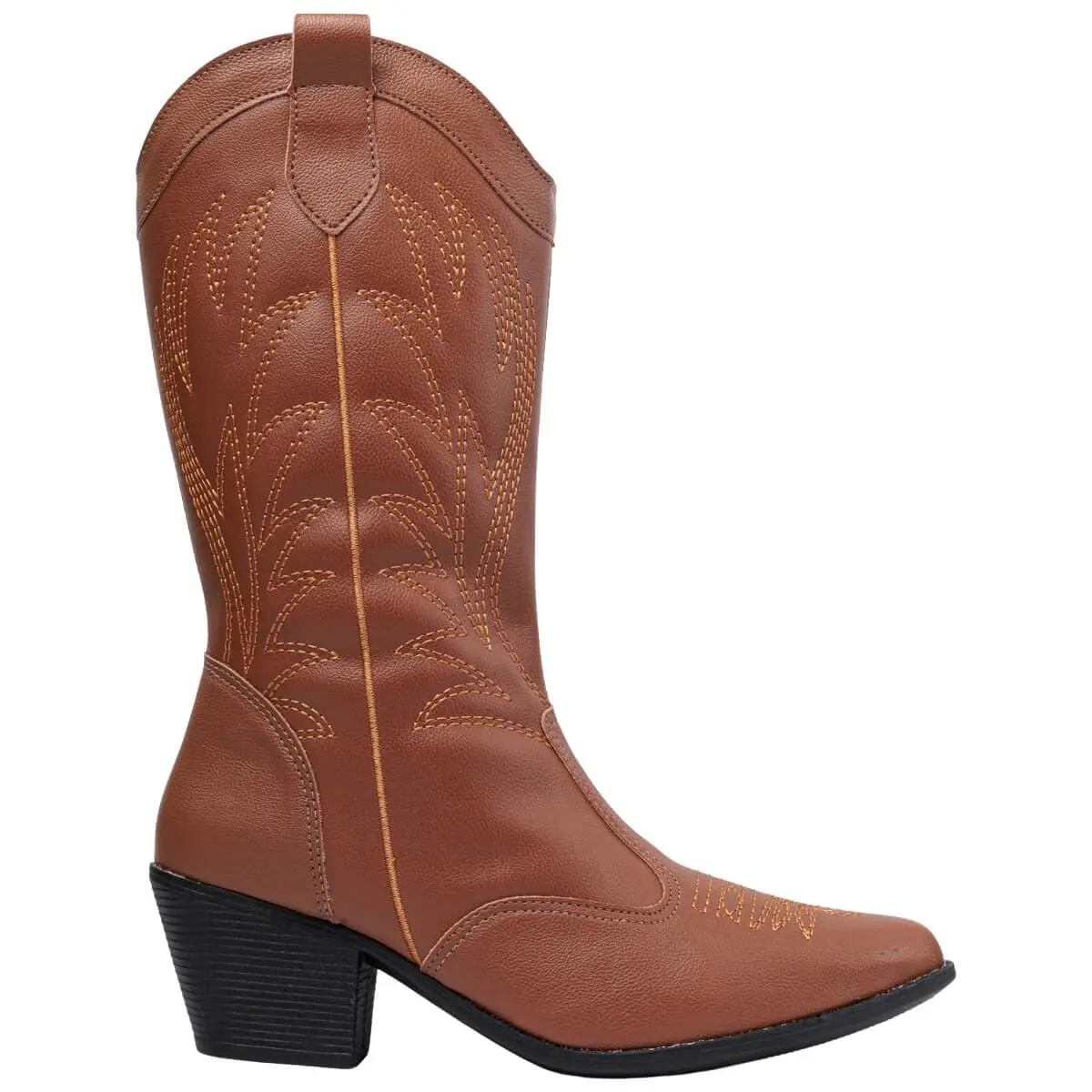Bota Texana Feminina, Cano Alto, Bico Fino, Estilo Country Rodeio Western, Via Angel 9002