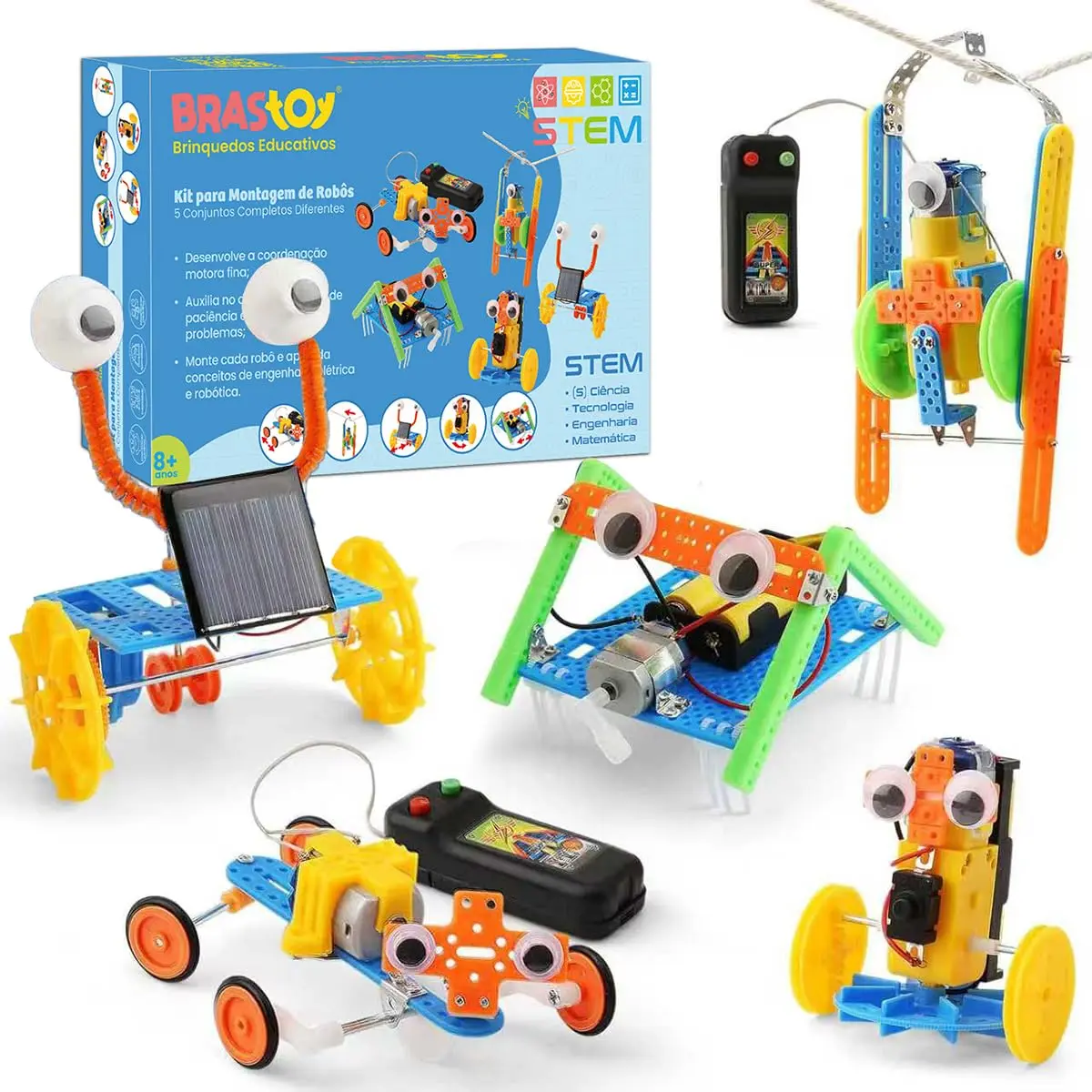 Brastoy Ciência STEM Educativos Brinquedos Infantil Blocos Montar Construção de Robôs Experimentos Projetos de Engenharia (5 em 1 STEM Kits) - 1