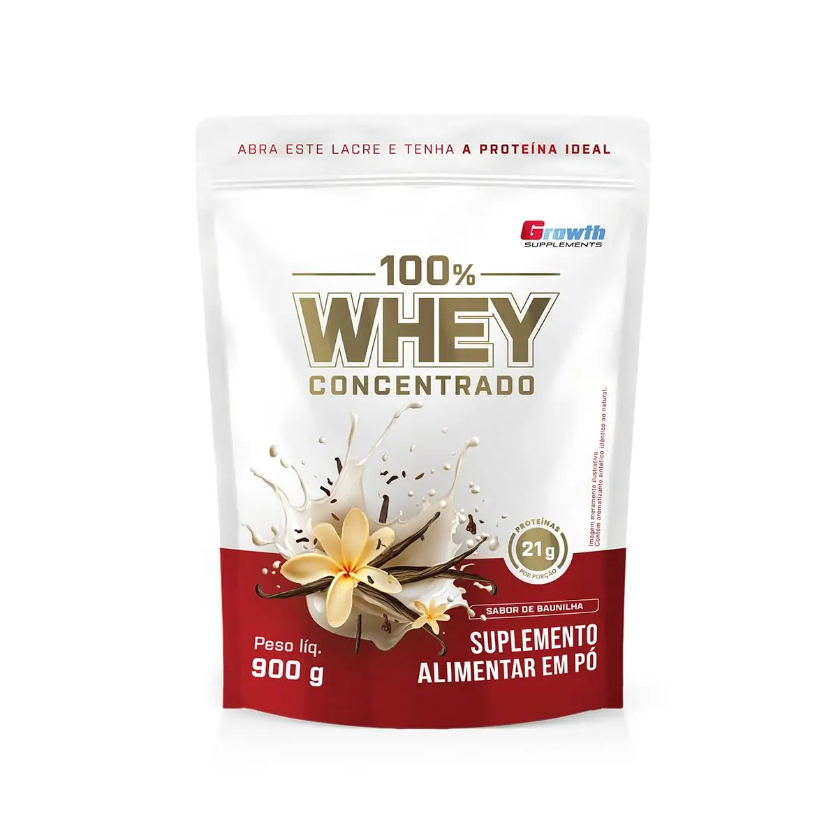 Growth Supplements - 100% Whey Concentrado 900g Growth Supplements - Baunilha