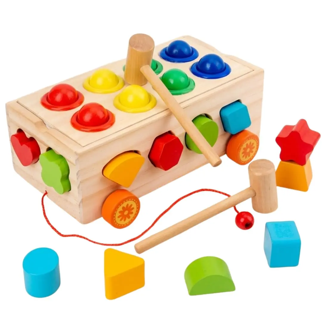 Kinderland Toys Trailer Montessori – Brinquedo Educativo de Madeira, Desenvolve Coordenação Motora, Encaixe e Lógica, Presente Criativo para Crianças 2+ Anos