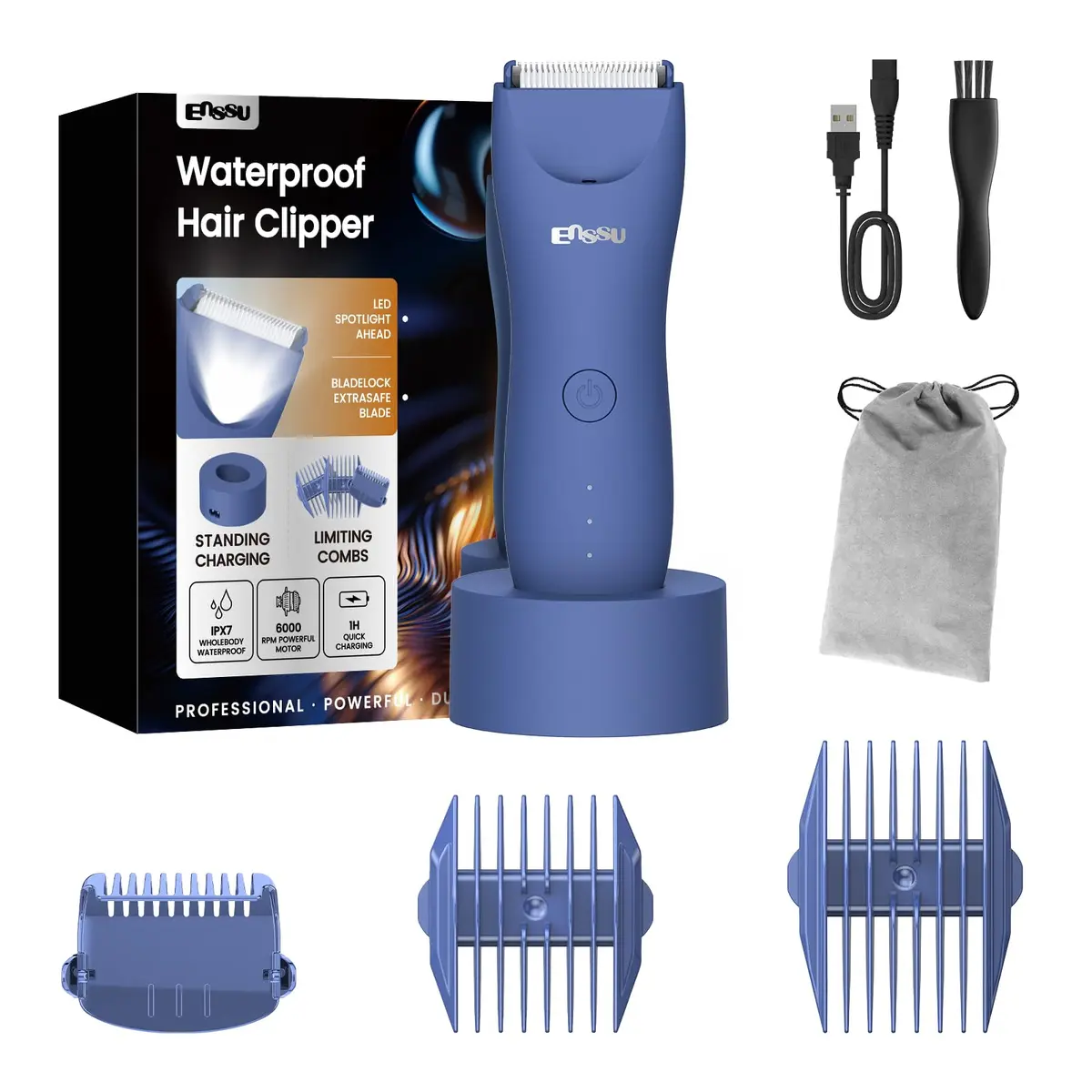 Enssu Aparador de Pelos Para Homens Com Lâmina Cerâmica Segura | IPX7 à Prova d’Água para Fácil Limpeza, Perfeito Para Áreas Sensíveis, Barba, Abdômen, Axilas, Costas, e Pernas