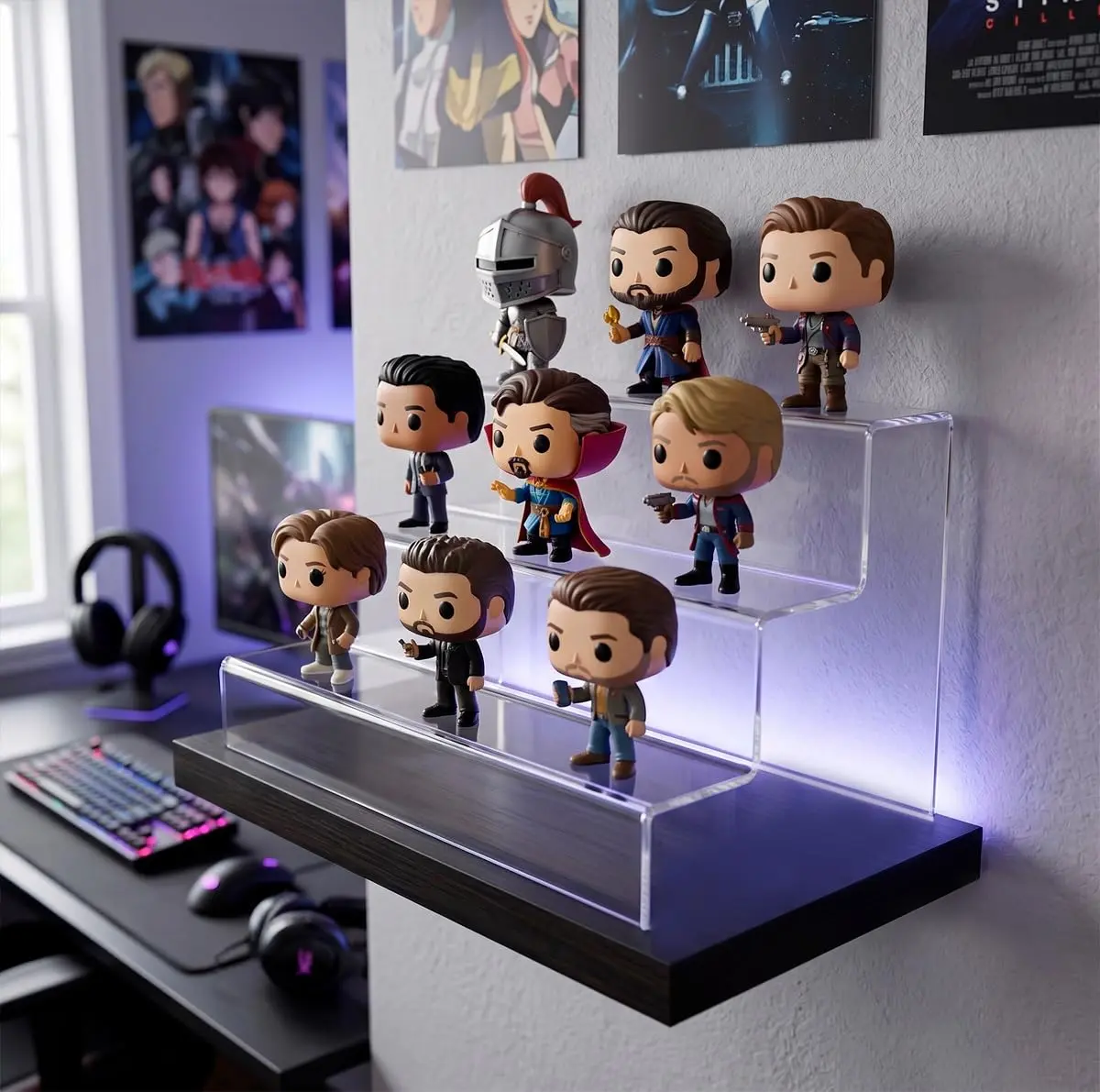 Expositor Organizador de Acrílico Vivid Decor 3 Degraus Transparente 33x15x15cm para Funko Pop Miniaturas e Colecionáveis - 1