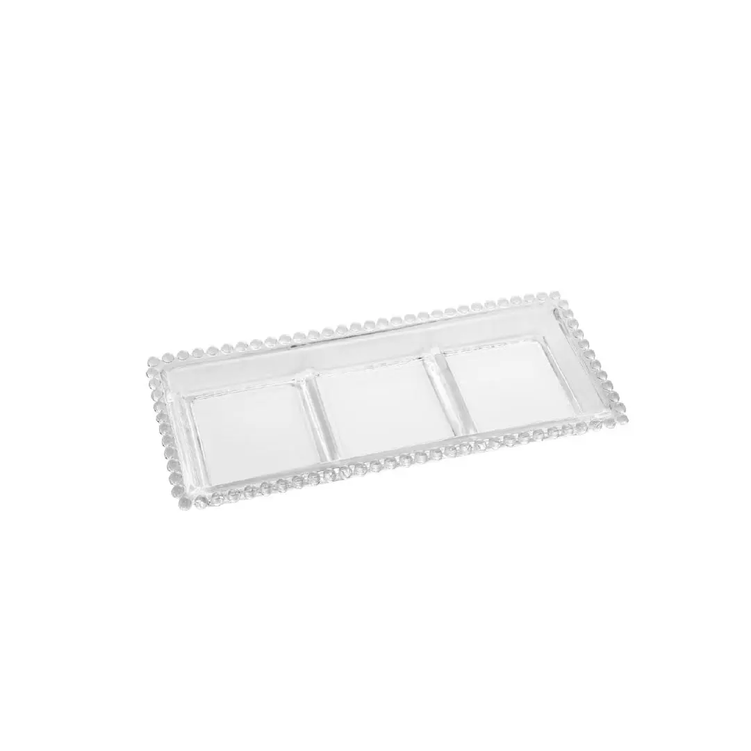 WOLFF - Petisqueira de Cristal com 3 Divisões 30x13x3cm - Linha Pearl