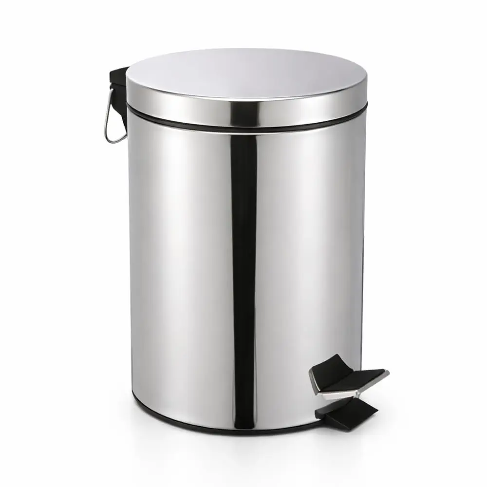 Lixeira Inox 5L com Pedal | Antiderrapante, Balde Removível, Tampa com Fechamento Suave, Compacta 27cm, Ideal para Banheiro, Cozinha e Escritório