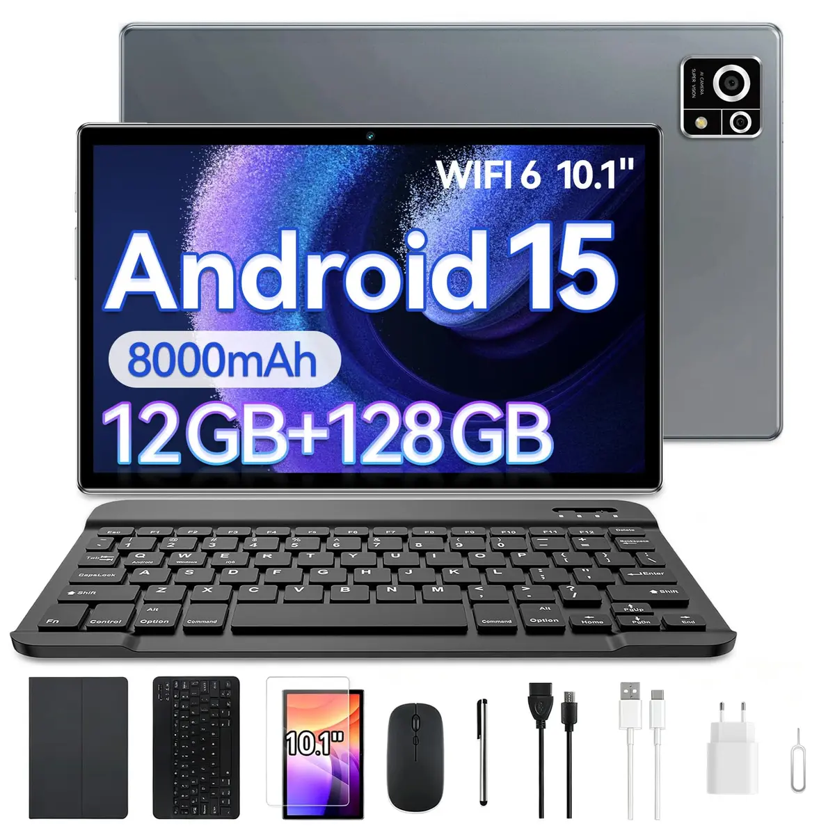 Tablet com Caneta e Teclado Xixaomiro S8 Android 15 10.1" 12GB+ 128GB Cinza | CPU-A523 Câmera 13MP + 5MP, Bateria 8000mAh, 5G Wi-Fi 6 Tablet com Mouse Teclado, ideal para estudo e entretenimento - 1