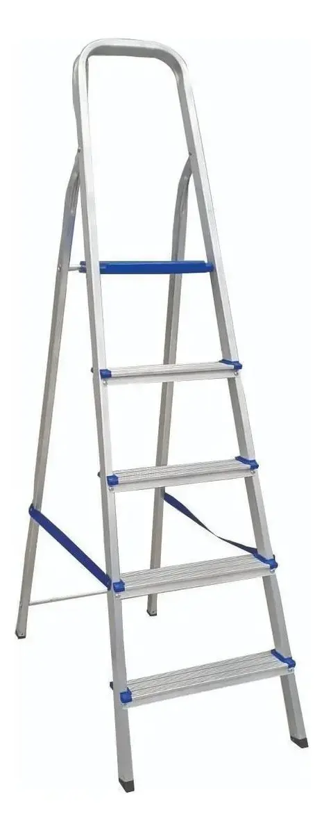 Escada Doméstica Em Aluminio 5 Degraus Real Escadas Cor Prateado