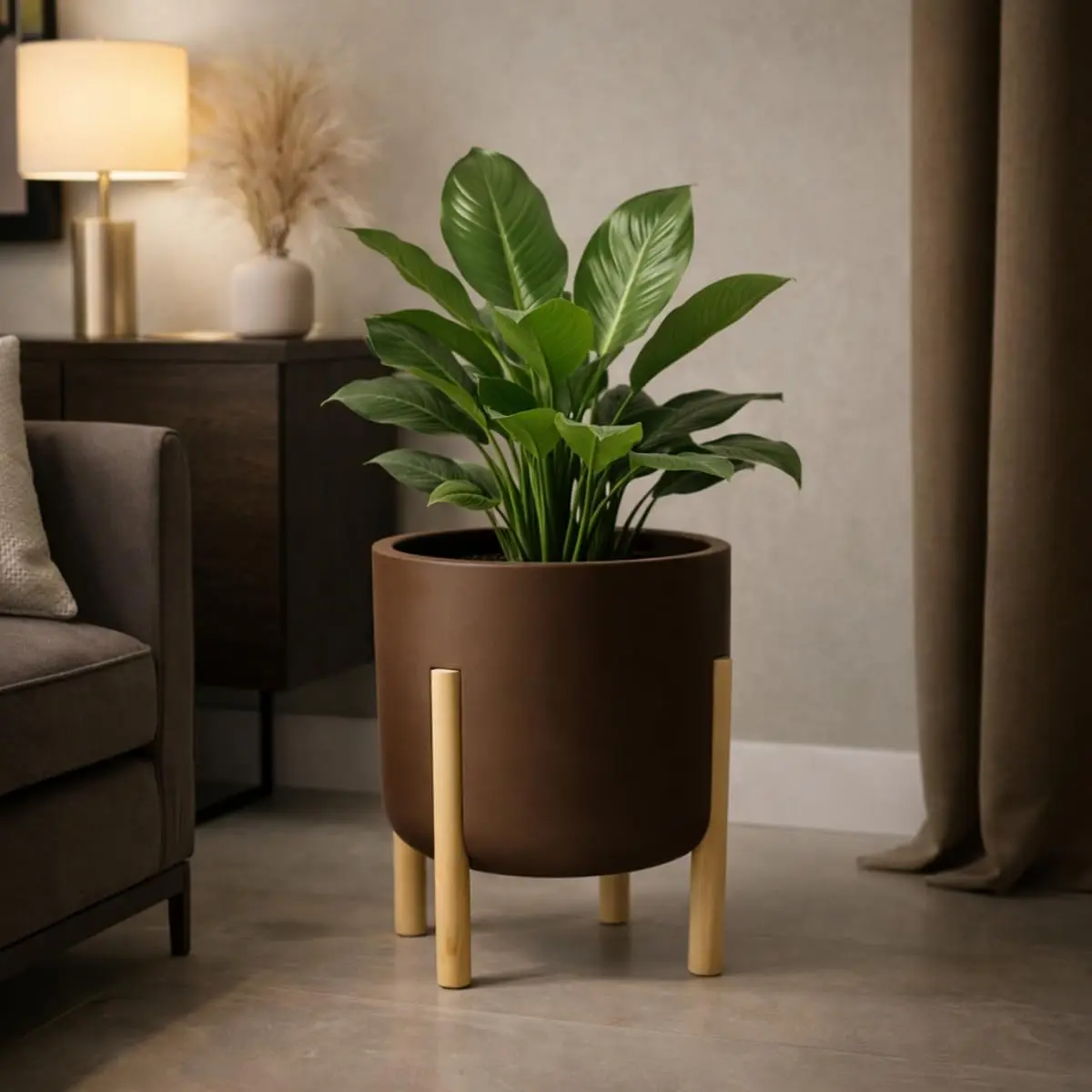 Vaso De Planta Luxo Decorativo Com Pé De Madeira | Vaso Luxo com pé de madeira