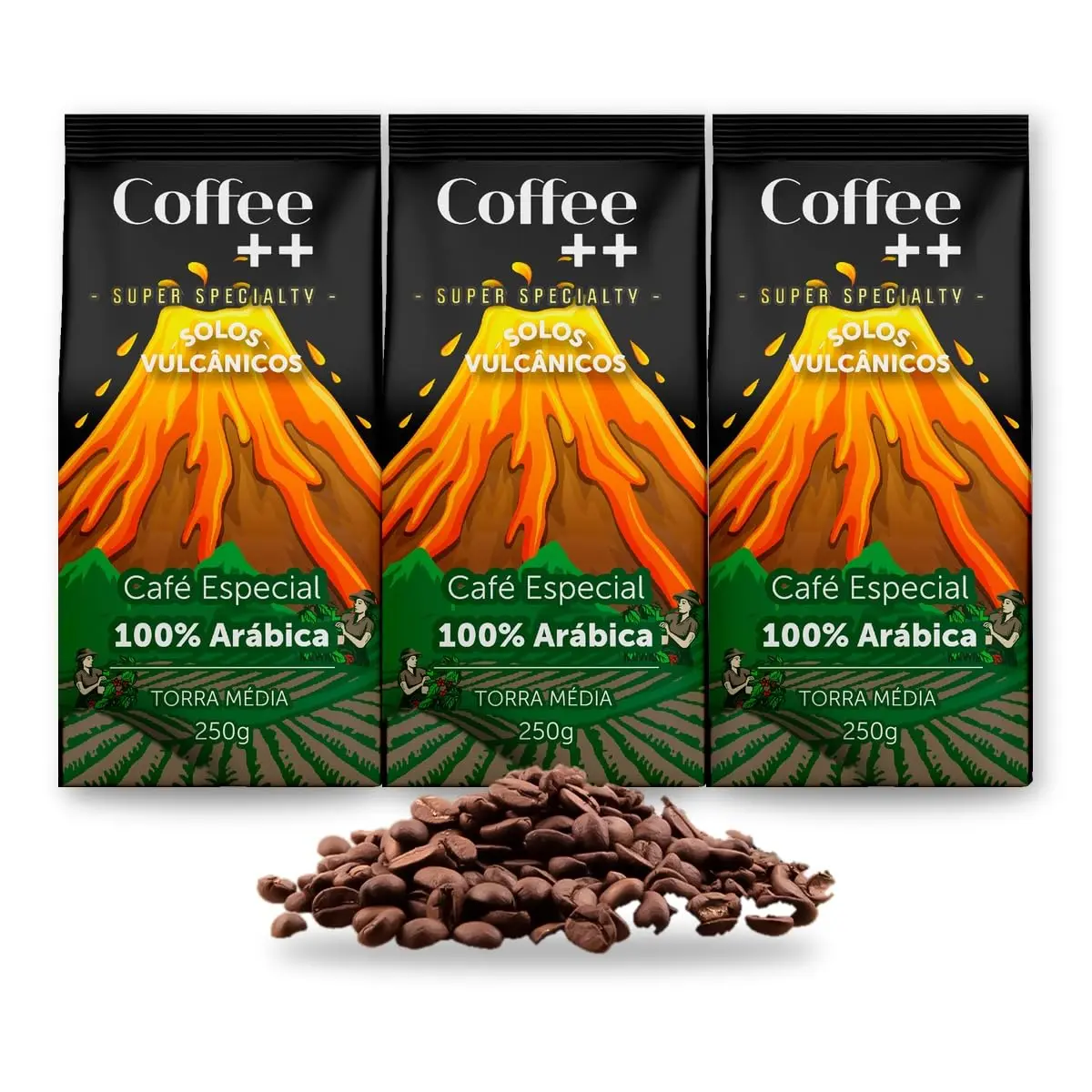 Kit 3 Pacotes Café Especial em Grãos Coffee Mais Variedades: Solos Vulcânicos - 100% Arábica - 100% Arábica (3x250g)