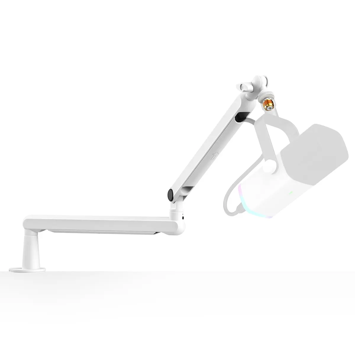 FIFINE BM88W Boom Arm Mic Stand de perfil baixo para gravação/streaming | Suporte de microfone metal para jogos, Podcast Mic Boom Braço com montagem de mesa, Gerenciamento de canais de cabo, Branco - 1