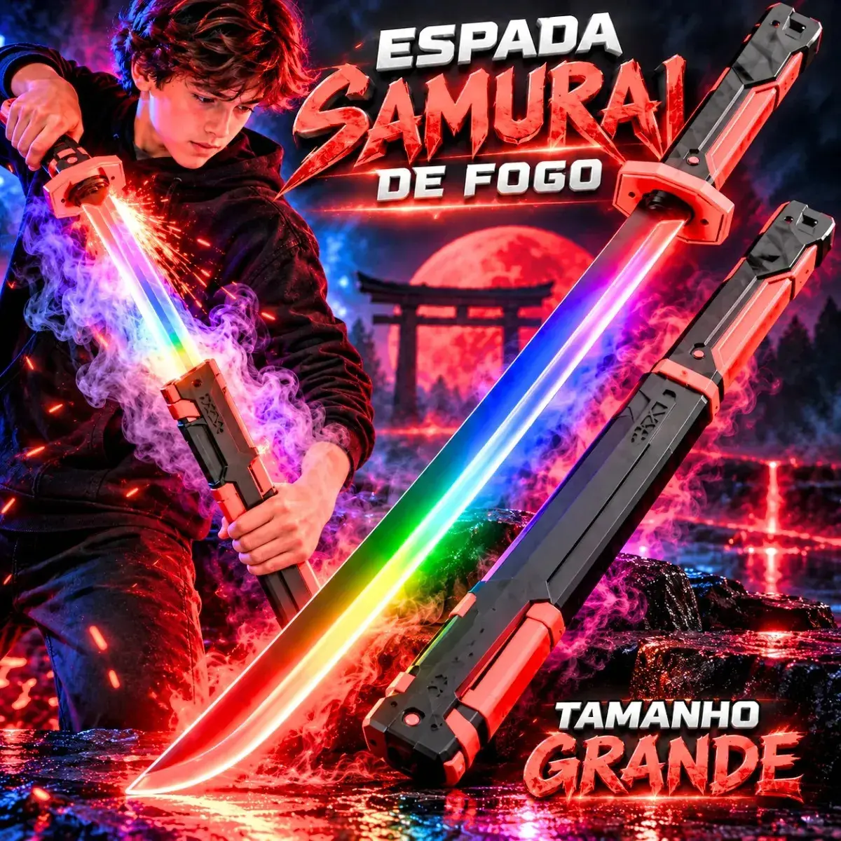 Espada Katana Led RGB Fumaça Brinquedo Recarregável, Som, Efeito De Faísca Ao Sacar E Bainha Para Anime, Cosplay, Games E Presente Geek - 1