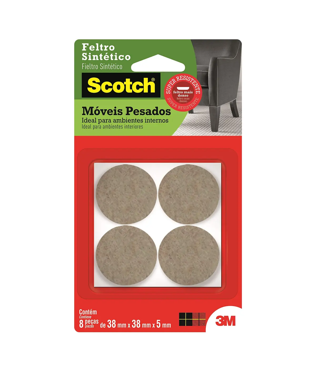 SCOTCH 3M Feltro Sintético Adesivo Móveis Pesados Extragrande Marrom 8 Un. | Adesivo de alta aderência e fixação, Protege contra riscos e arranhões, Formato redondo, Ideal para ambientes internos