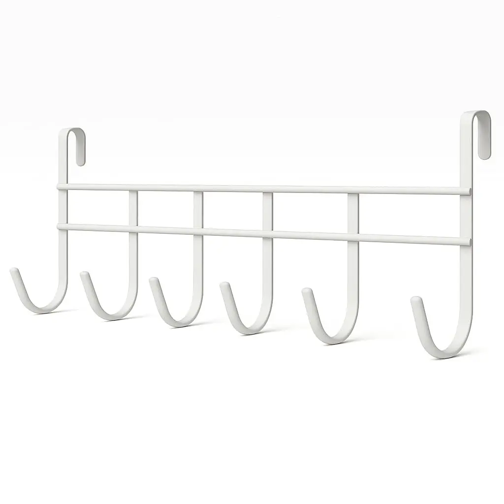 Cabideiro De Metal Para Porta Com 6 Ganchos Cabide Organizador Para Roupas Toalhas E Organização De Quartos E Banheiros (Branco) - 1