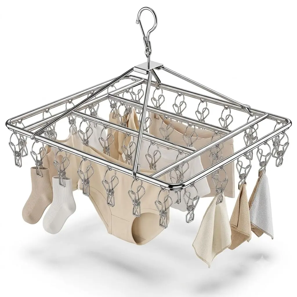 Varal Suspenso Premium Aço Inox 40 Prendedores – Dobrável e Antiferrugem Para Meias Roupas Íntimas Cueca Calcinha – Ideal Para Apartamento - 1