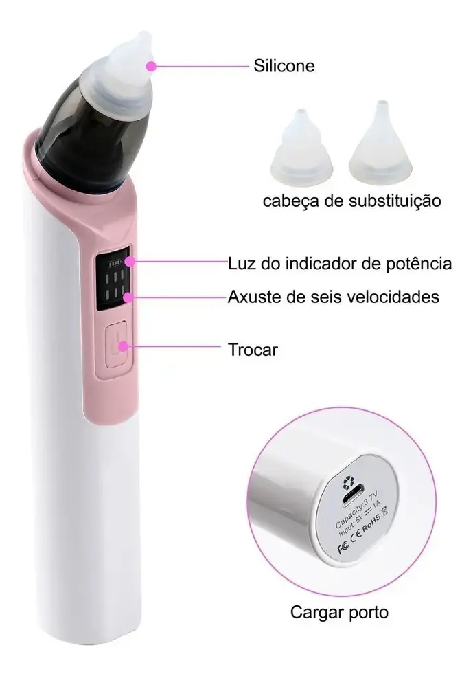 Sugador Aspirador Nasal Elétrico Infantil Recarregável Azul thumbnail 5
