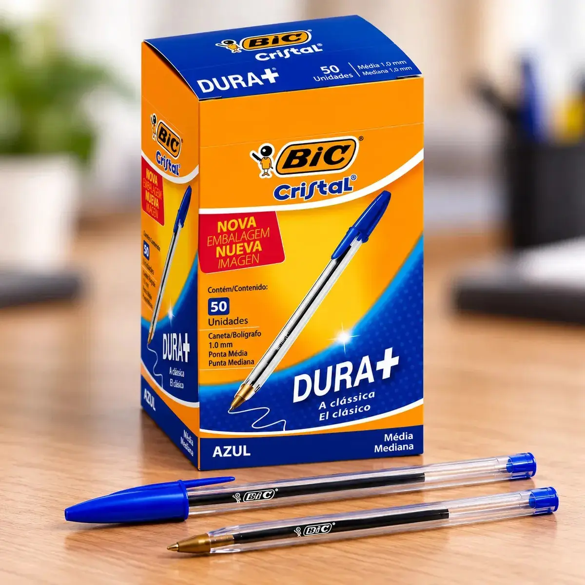 Caneta Esferográfica BIC Cristal Dura+ Azul 1.0mm Ponta Média Caixa com 50 Unidades