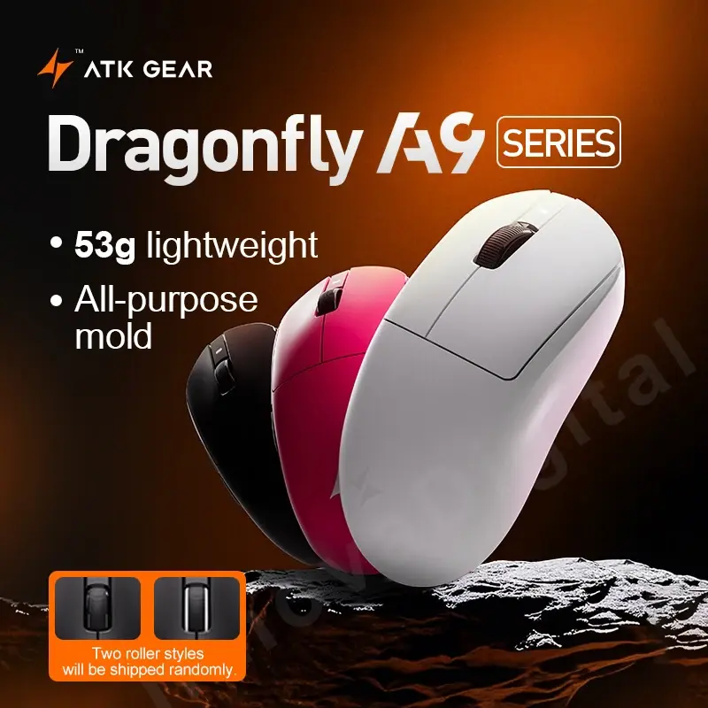 Mouse Gamer Sem Fio ATK Dragonfly A9 Ultra PAW3950 Ultraleve Tri-modo Ergonômico para E-sports FPS A9 SE Plus - 1