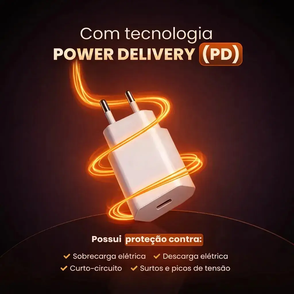 Carregador Compativel Com iPhone 8 X Xr 11 12 13 14 Pro Max Turbo Fonte Tipo C Premium thumbnail 3