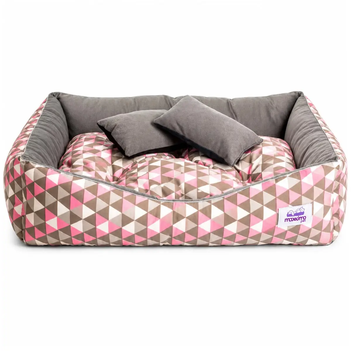 Cama Pet Caminha Cachorro Gato Lavável Impermeável (Geométrico Rosa, M) | Retangular TricolineAlmofada dupla face Fundo Impermeável Premium