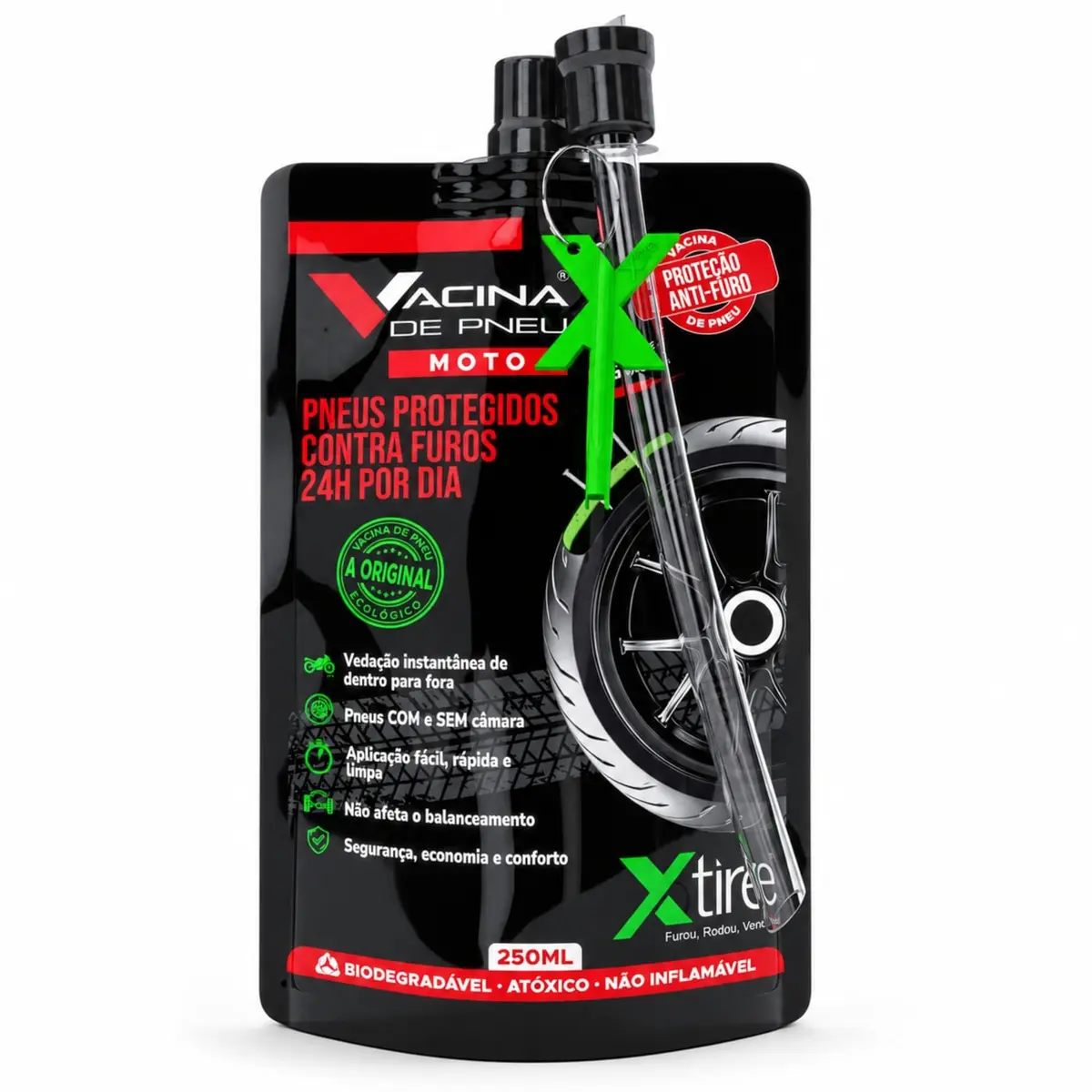 Vacina de Pneu Moto Selante de pneu Preventivo contra Furos antifuro 250 ml Aplicação para 1 Pneu - 1