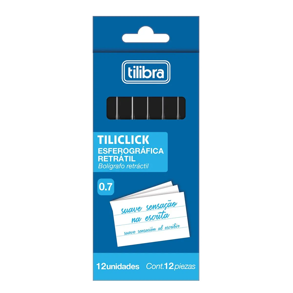 Tilibra - Caneta Esferográfica Retrátil 0.7mm Tiliclick Preta - Caixa com 12 unidades - 1