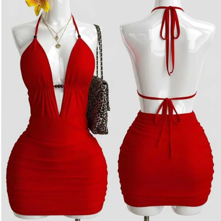 vestido curto feminino gringo balada frente unica decote en V - 1