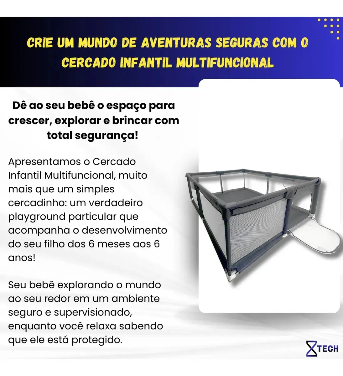 Cercadinho Bebê Infantil Chiqueirinho Cercado Grande 180x150 Proteção - 8X TECH thumbnail 4