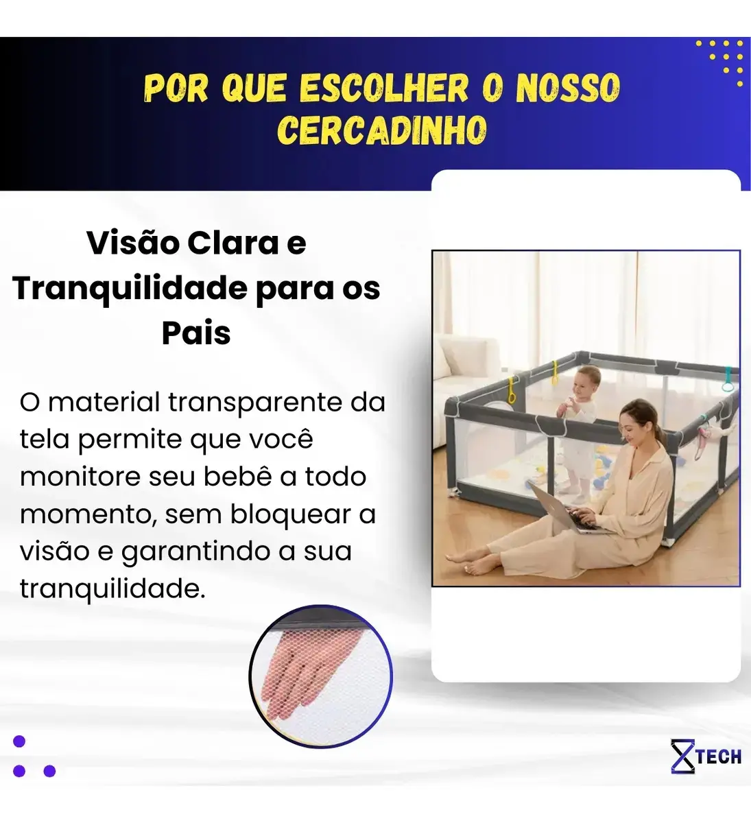Cercadinho Bebê Infantil Chiqueirinho Cercado Grande 180x150 Proteção - 8X TECH thumbnail 9