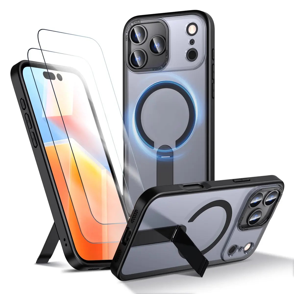 Capa para iPhone 18 Pro Max e 17 Pro Max Capinha | Compatível com MagSafe, inclui película protetora para o ecrã e capa de proteção ultrafina com suporte ajustável, Preto - 1