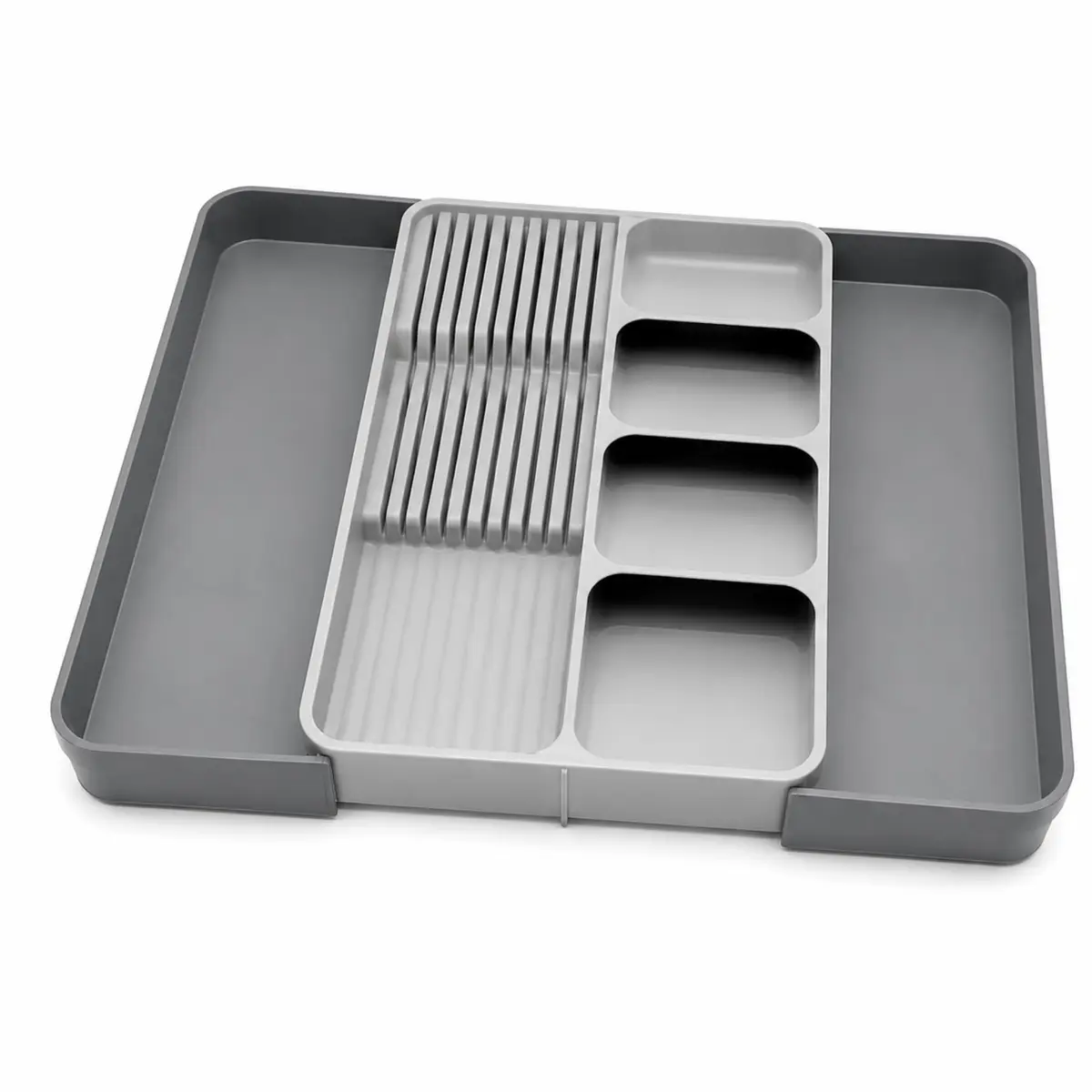 Porta-Talheres Organizador Expansível para Gaveta em PP Cinza | Ajustável até 51 cm, 39 x 28 x 5,3 cm Fechado, Organização para Talheres, 1 Unidade