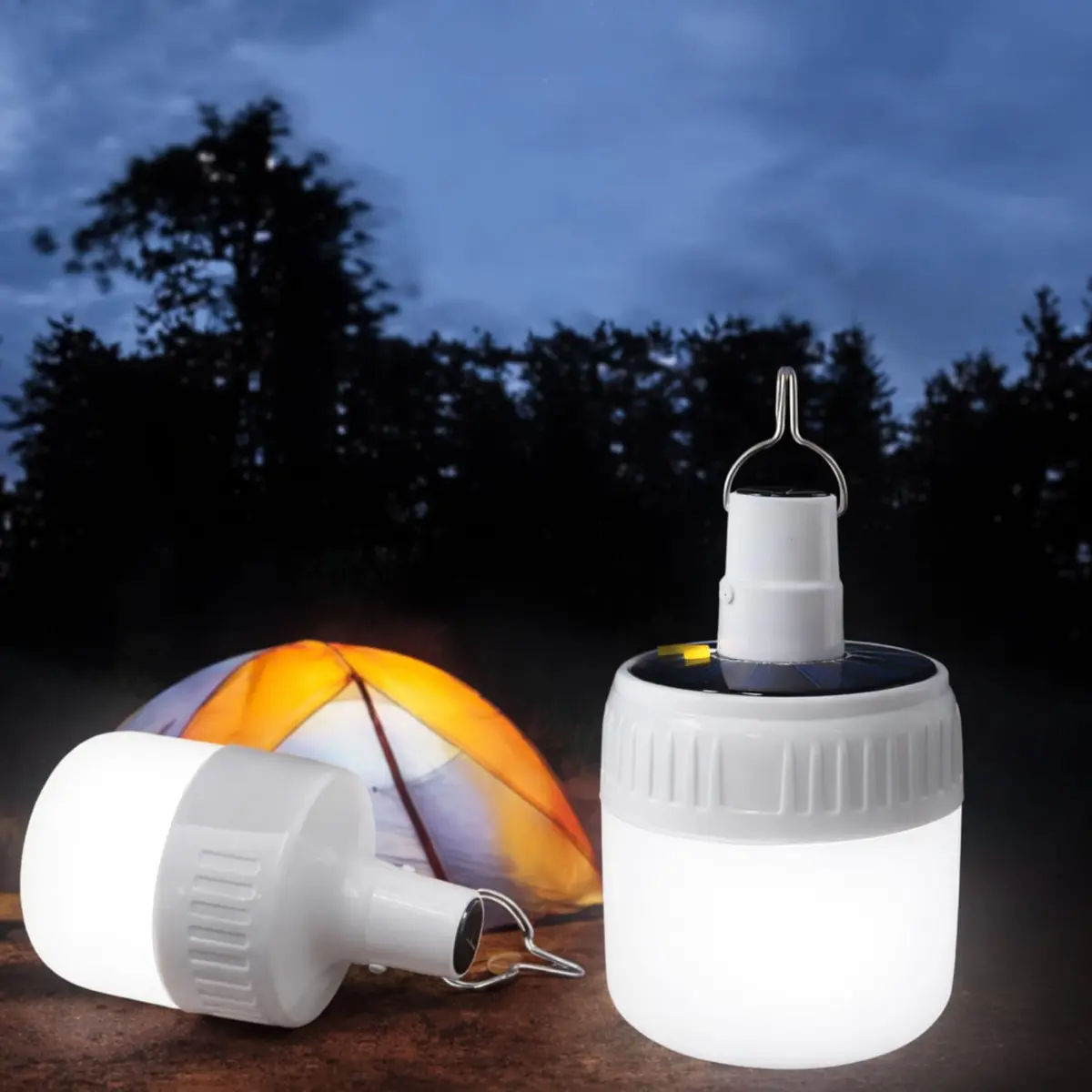 Lâmpada LED Solar 40w Recarregável com Gancho | Luz de Emergência Portátil | Carregamento Solar | Indicador de Bateria | Ideal para Camping, Falta de Energia, Barraca e Uso Externo