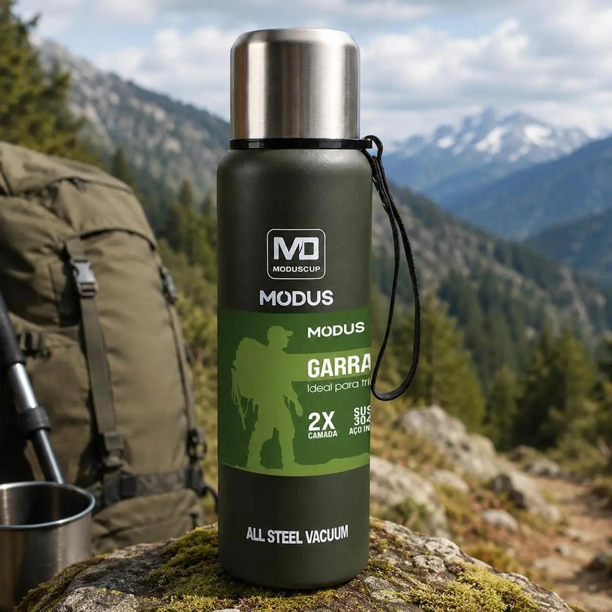 Garrafa Térmica de Inox 1000ml/1500ml com Alça de Transporte e Bolsa | Mantém a Água Gelada por 24 Horas