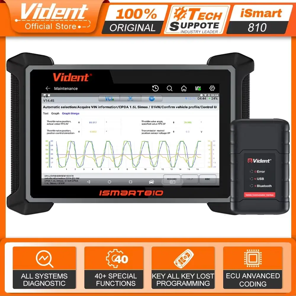 VIDENT ISmart810 Ferramenta de diagnóstico de carro Topologia Mapa Scanner Ferramenta de digitalização bidirecional ECU Codificação Chave Programação 40 Redefinições - 1