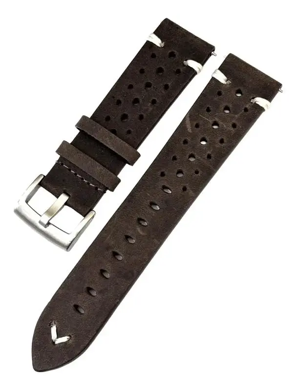 Pulseira Relógio Couro Cork Rally Vintage Furadinha, Respirável, Ventilada, Material Couro, Fivela Aço Inox Prateado, 18mm/20mm/22mm