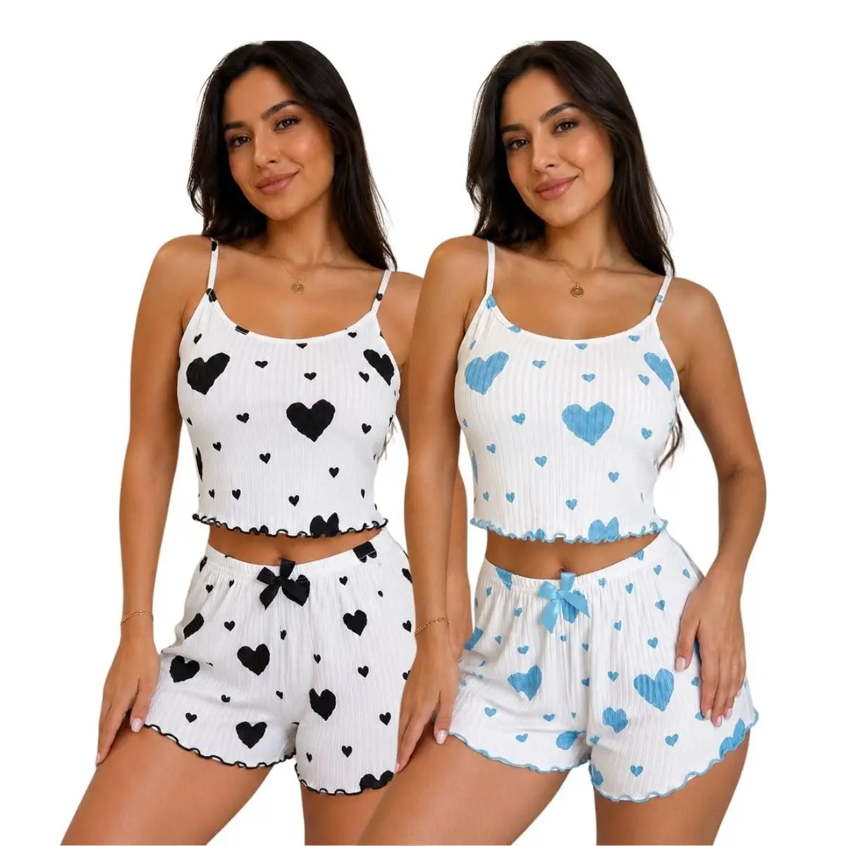 Kit 2 Conjuntos Pijama Baby Doll Blusa + Short Feminino Sortidos