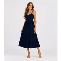 Vestido Midi Feminino De Alça Em Viscose Aishty Azul