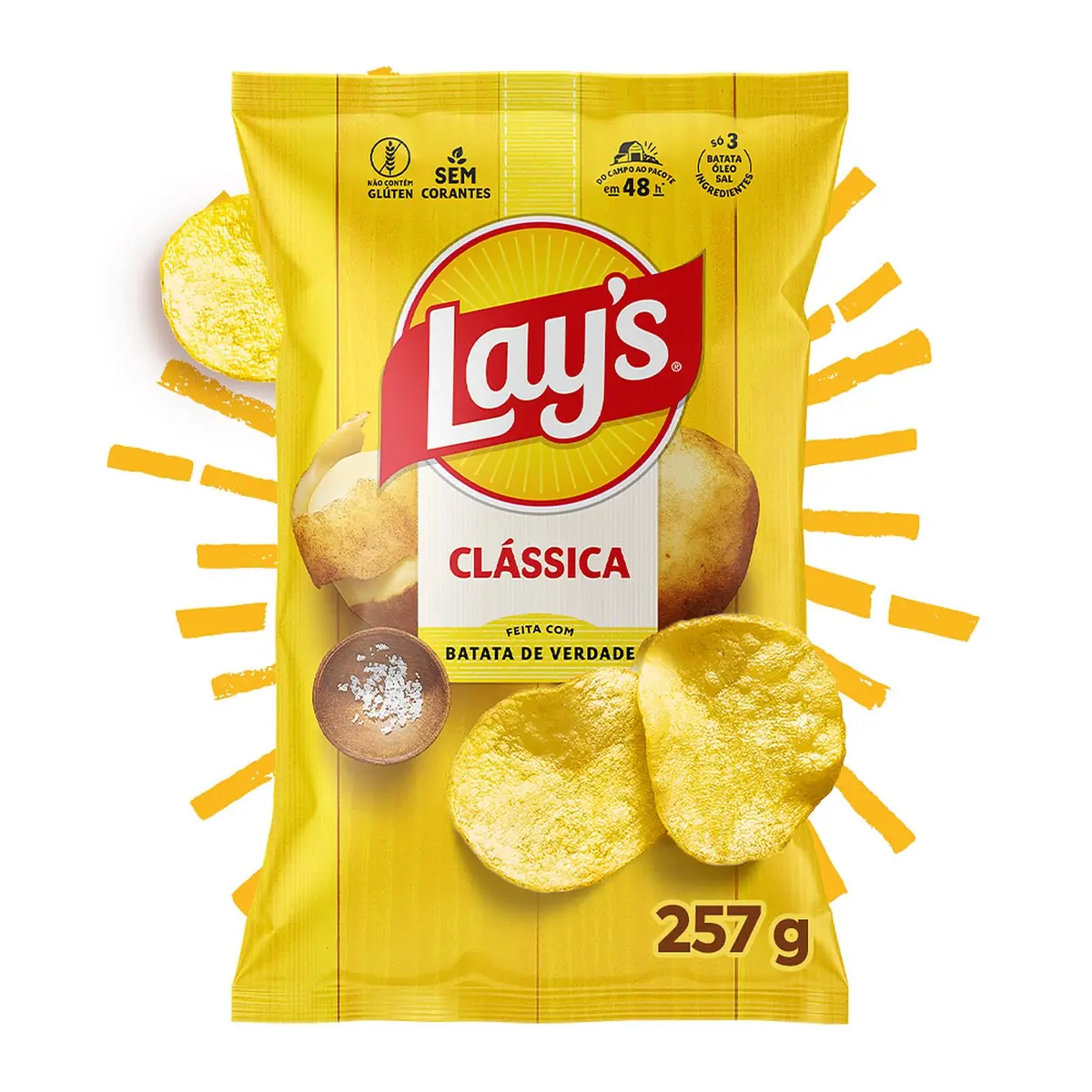 Lay's Batata Frita Lisa Clássica Original 257g | Batata frita | Salgadinho de batata | Batata chips | Sabor original - 1