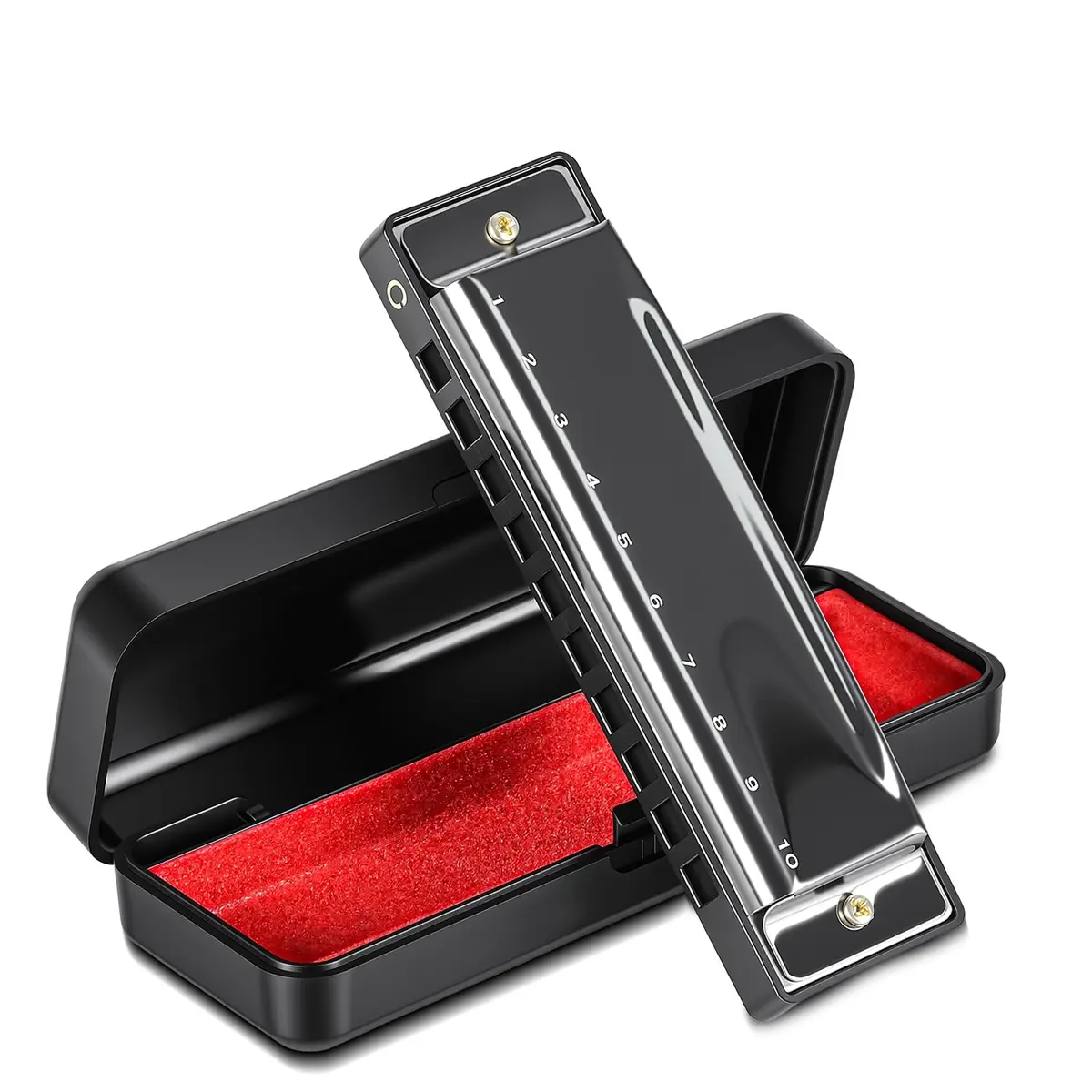 Gaita de Boca Diatônica Harmônica, Harmonica Boca Órgão 10 Furos C Chave com Capa, Mini Órgão de Boca de Gaita, Instrumento Musical de Órgão com Boca