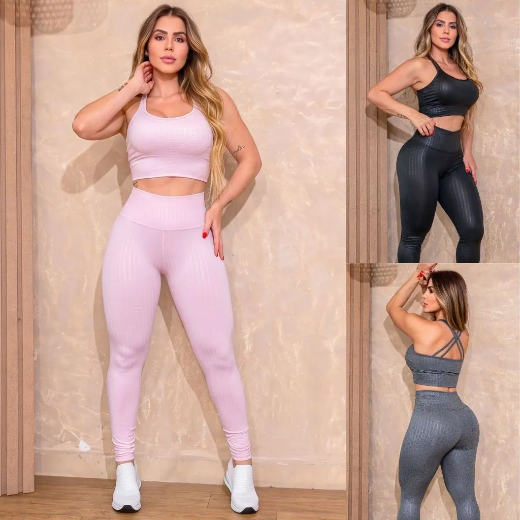 Conjunto Fitness Top Suplex Texturizado Legging Cintura Alta Confort Casual Versátil Academia Oferta - 1
