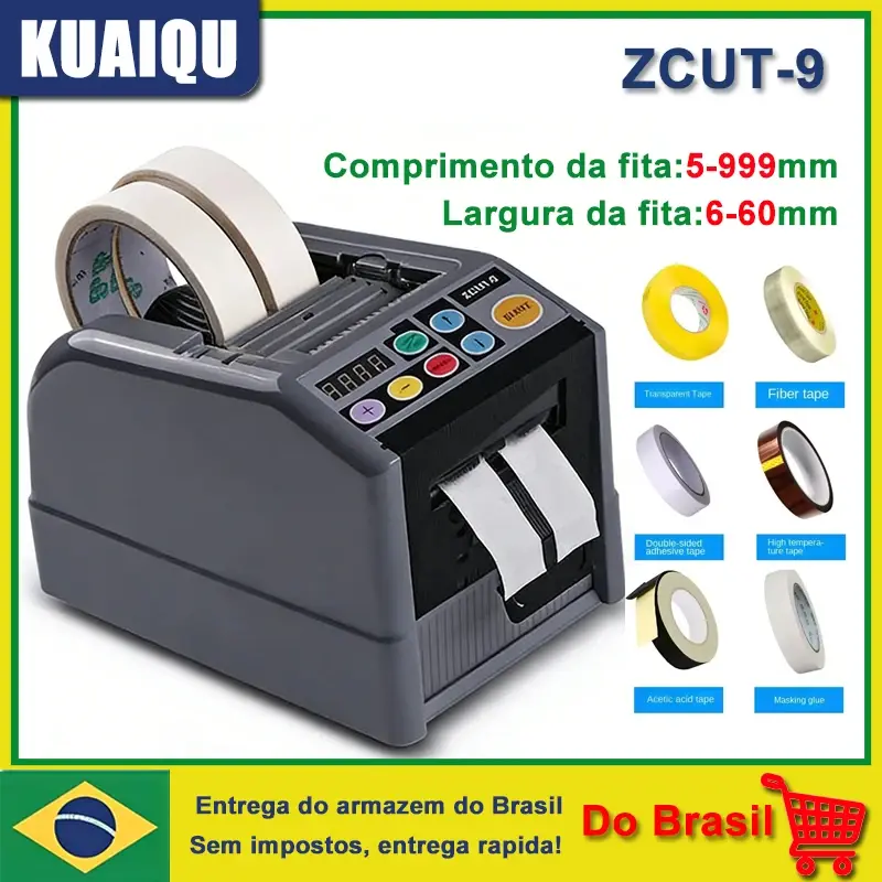 KUAIQU ZCUT-9 Máquina Automática de Corte de Fita Adesiva para Papel, Dispensador de Corte de 6 a 60 mm, Cortador Elétrico de Fita Adesiva de 5 a 999 mm para Embalagens Sensor Manual AC110-220V Embalagem