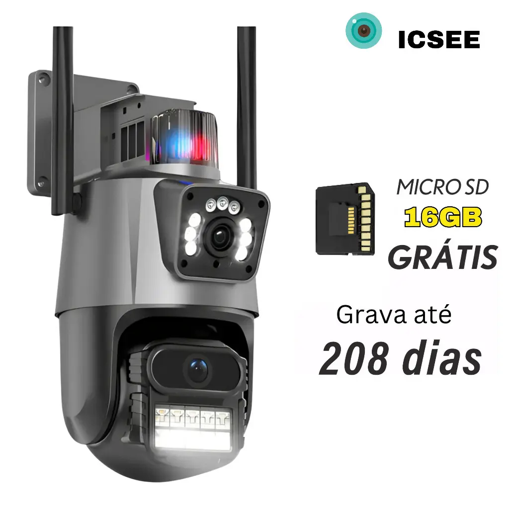 Camera Segurança Externa Lente Dupla 4k 6mp Sirene Policial, com sirene policia + MICROSD 16GB