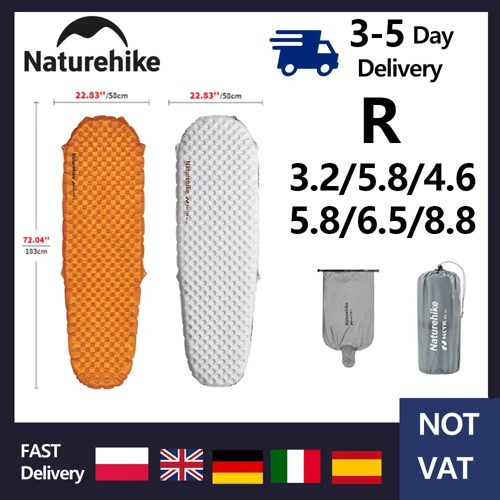 Colchão inflável para camping Naturehike 2026 R 4.6/5.8/8.8, leve e portátil, para barraca, acampamento, viagens, caminhadas e praia.