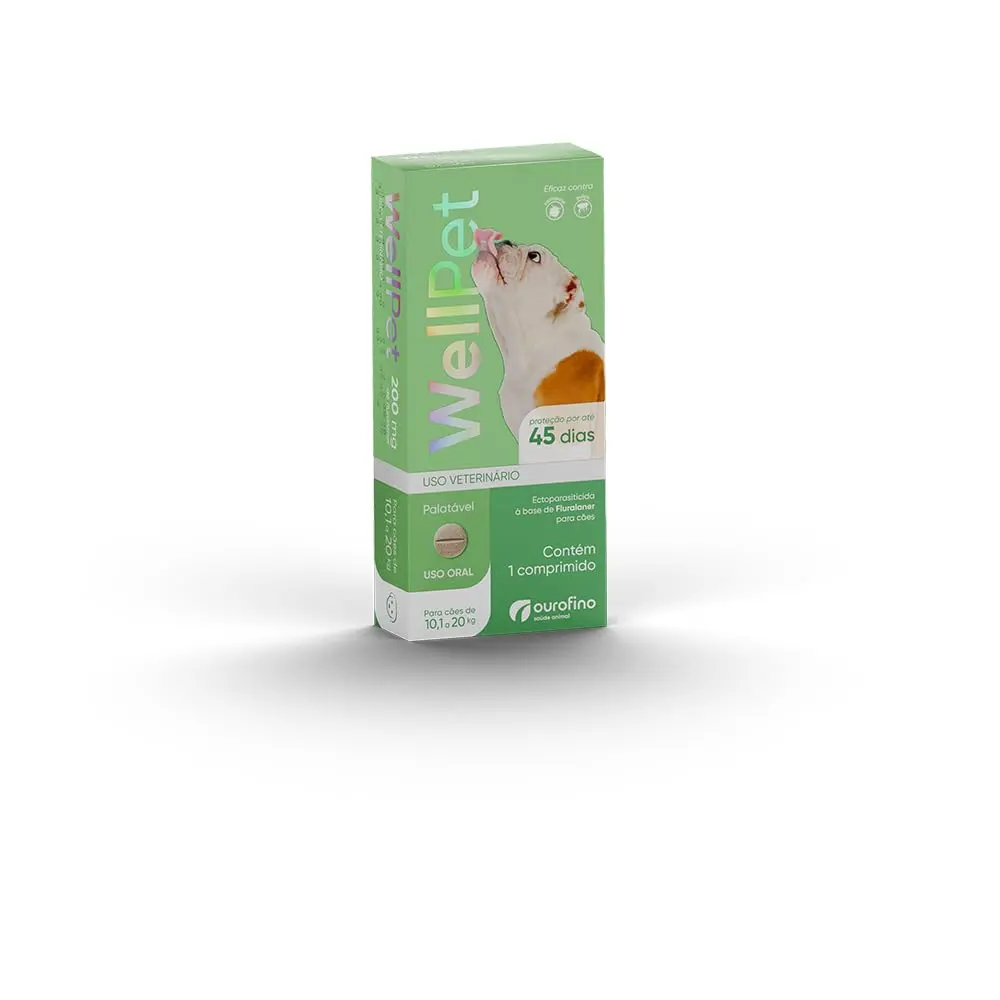 WELLPET - Comprimido Antipulgas e Carrapatos - Cães 10,1 a 20Kg - 200mg - Ourofino