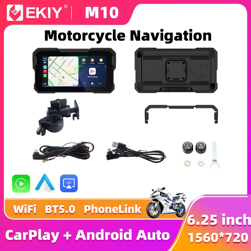 EKIY 6.25 polegadas Wireless CarPlay Moto Android Auto Painel Digital Portátil para Motocicleta com GPS e Tela Removível - 1