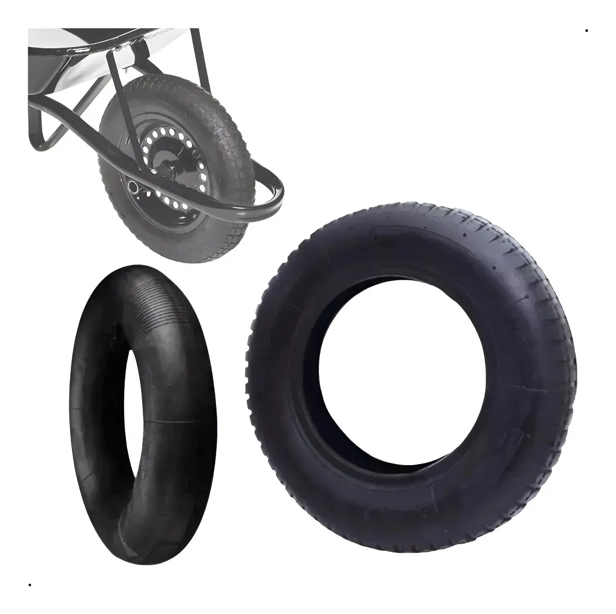 Pneu Reforçado + Câmara P/ Carrinho De Mão Carriola 3,25x8 Preto