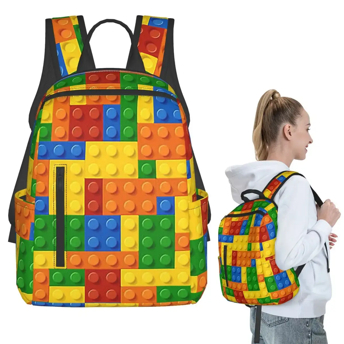 Mochila Escolar Infantil de Blocos de Montar com Compartimento para Notebook para Meninos e Meninas