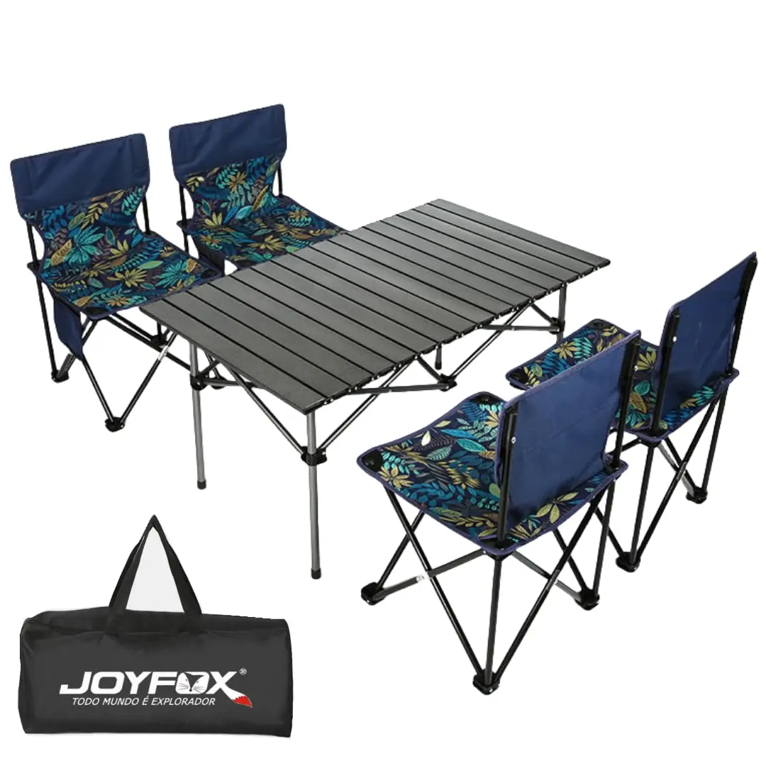 Kit Mesa Dobrável 120cm Com 4 Cadeiras Garden Preto | Resistente, Para Camping, Acampamentos, Churrascos, Piqueniques, Caminhadas, Pesca - 1