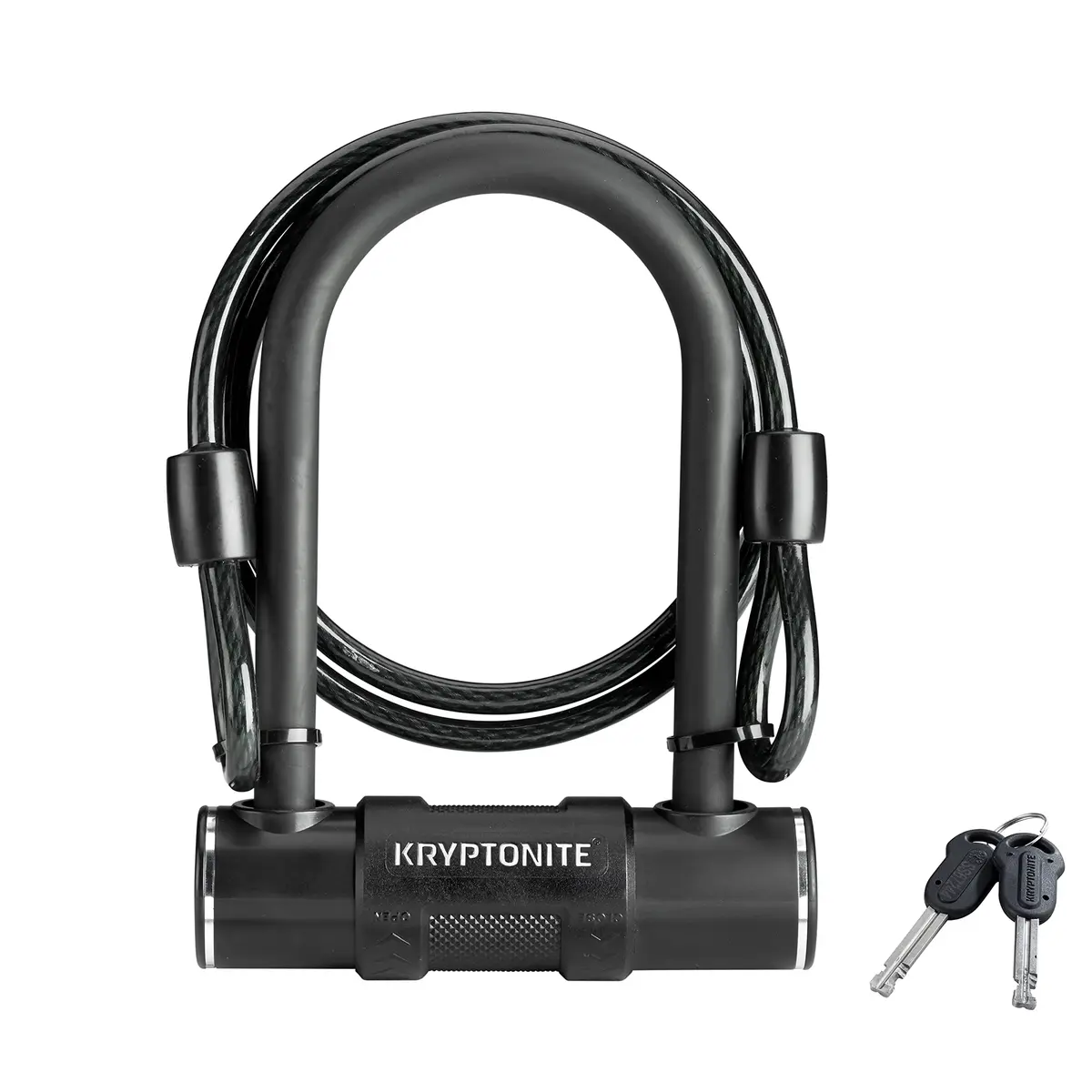 Kryptonite Trava em U para bicicleta com cabo de aço trançado, trava em U de bicicleta antifurto de alta segurança, manilha de 12 mm e cabo de segurança de 8 mm x 4 pés de comprimento com chaves para
