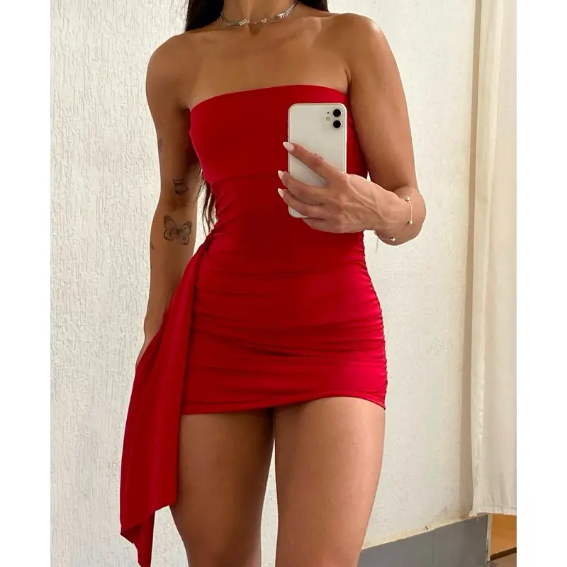 vestido curto feminino com detalhe na lateral tomara que caia luxuoso modinha (AGATHA)