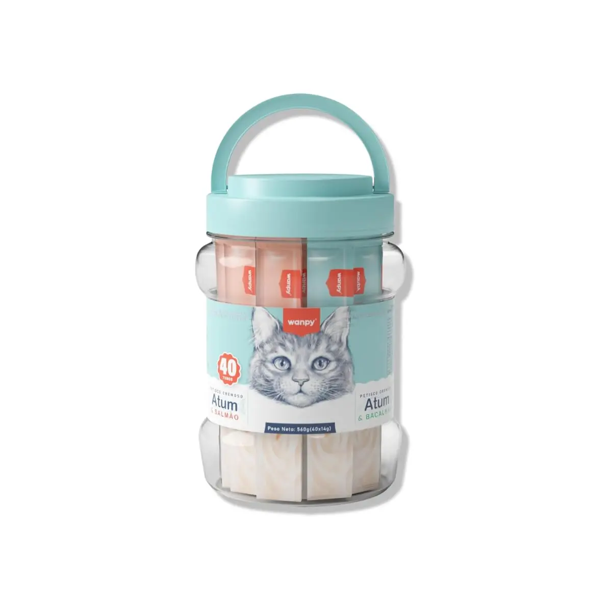Wanpy/Truly Creamy Petisco Cremoso para Gatos, 40 Sachês, 560g, Atum e Salmão + Atum e Bacalhau