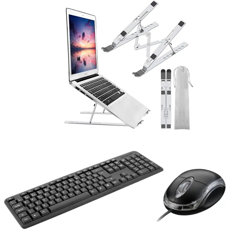 Kit Teclado e Mouse com Fio USB Silencioso e Suporte Ergonômico Ajustável para Notebook PC e Home Office - 1